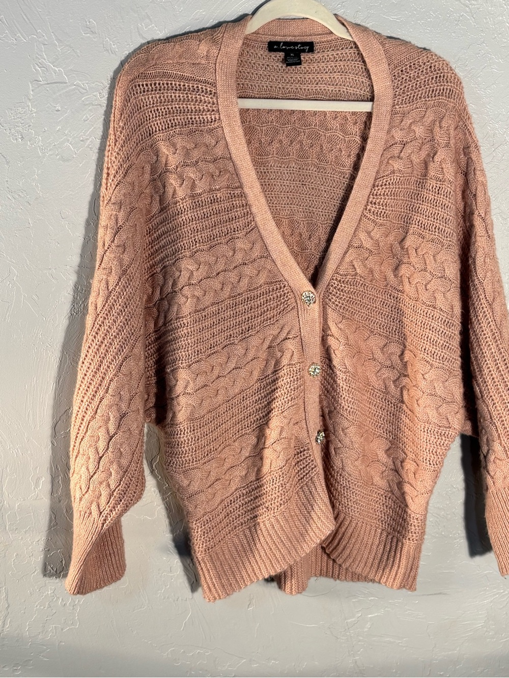Dusty Rose Cable-Knit Button Cardigan Sweater